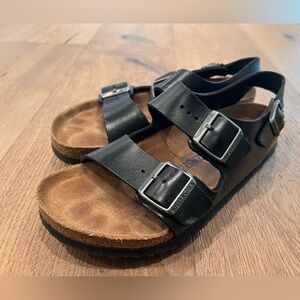 Birkenstock Black Leather Triple-Buckle Sandals